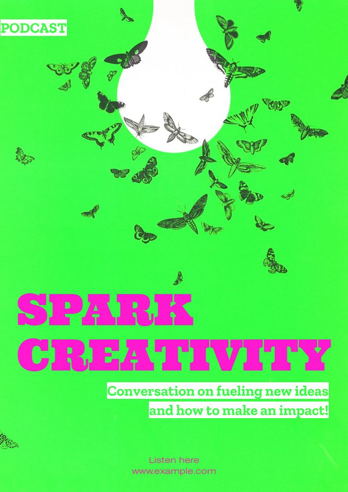 Spark creativity poster template, editable neon Y2K design remixed from original vintage poster by rawpixel