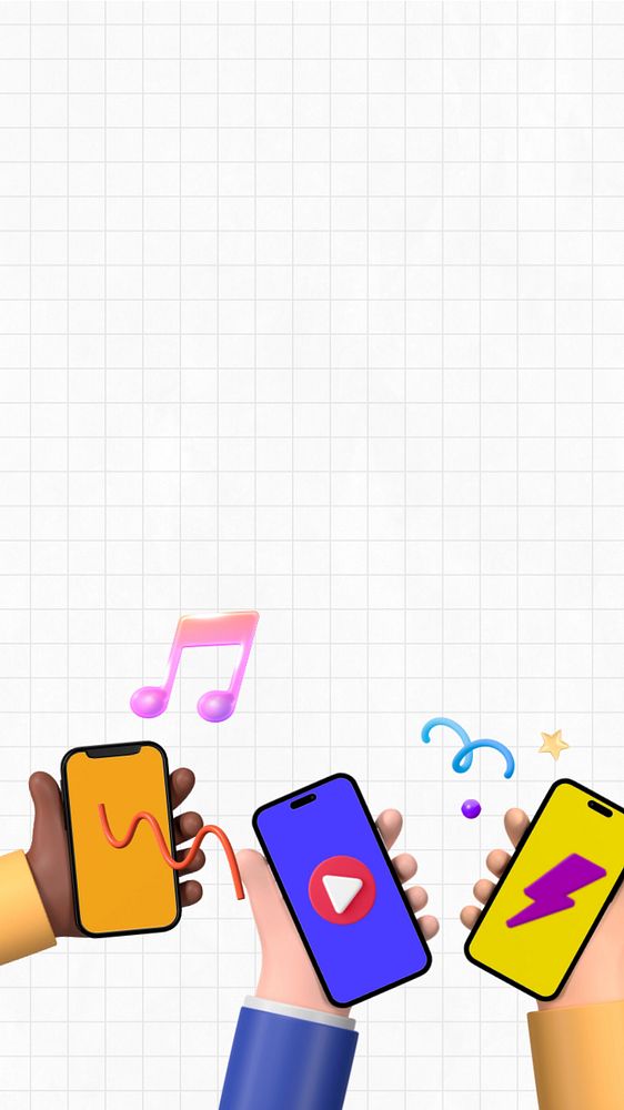 Music lovers phone wallpaper, hands holding smartphones illustration, editable design