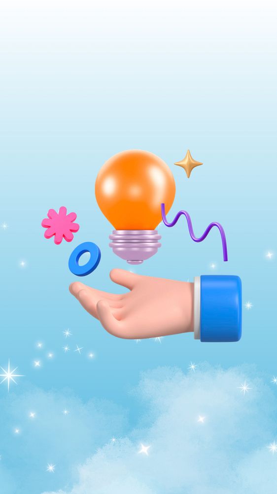 Creative idea iPhone wallpaper, hand presenting light bulb, editable design