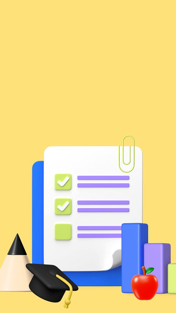 Homework yellow iPhone wallpaper, editable 3D graphics & background 