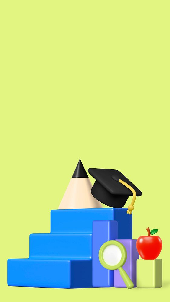 Education ladder, green iPhone wallpaper, editable 3D graphics & background 