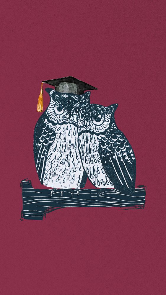 Educational owl iPhone wallpaper, editable animal clipart, remixed by rawpixel