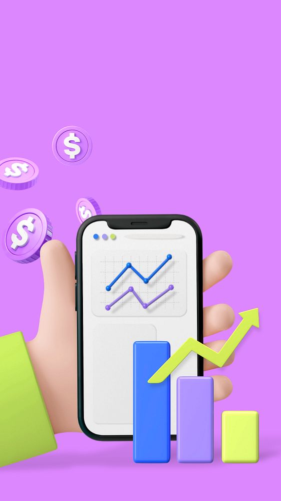 Personal finance iPhone wallpaper, editable 3D graphics & background 