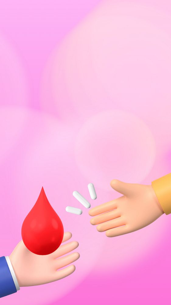 3D blood donation iPhone wallpaper, charity background, editable design