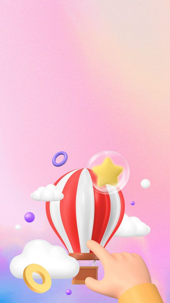 Finger pointing balloon mobile wallpaper, 3D travel background, editable design