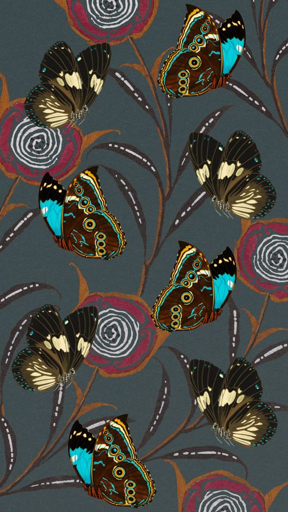 Vintage butterfly patterned mobile wallpaper, editable E.A. Séguy's famous artwork, remixed by rawpixel