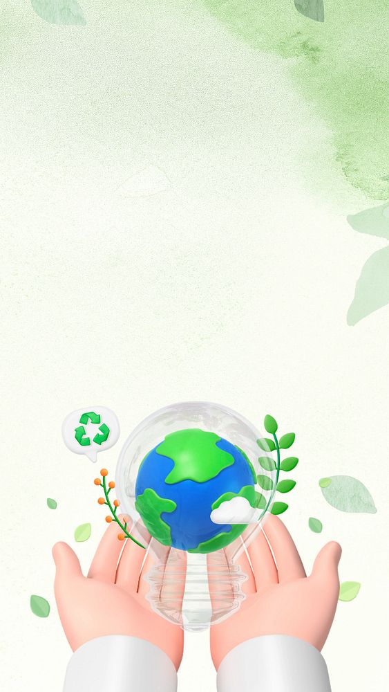 3D sustainable environment iPhone wallpaper, hands presenting Earth background, editable design