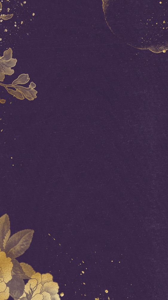 Purple iPhone wallpaper, editable gold flower border, remixed by rawpixel