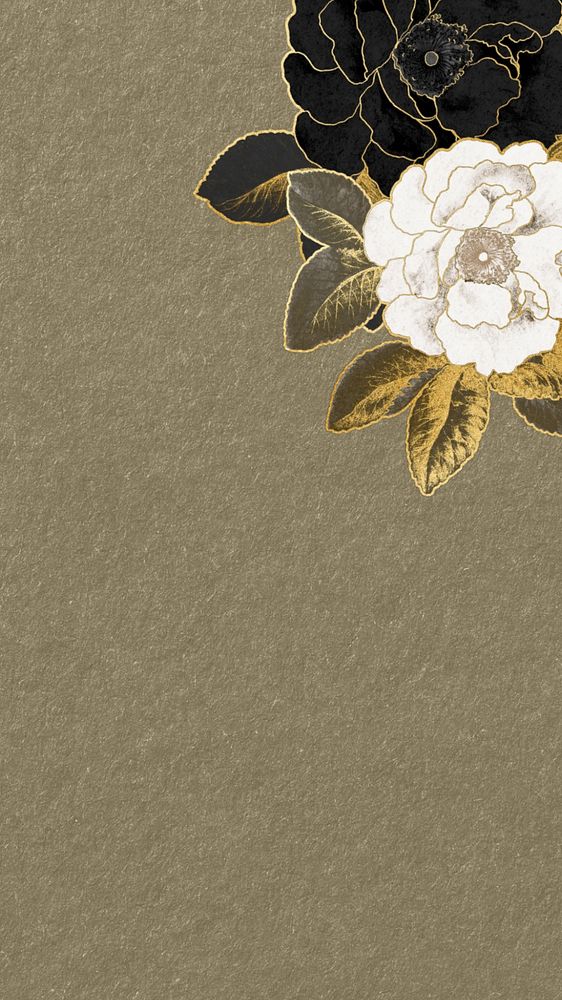 Textured brown iPhone wallpaper, editable gold rose border, remixed by rawpixel