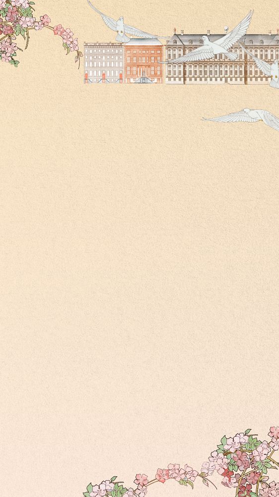 Beige Art Nouveau iPhone wallpaper, editable building border drawing, remixed by rawpixel