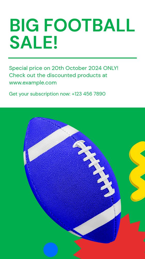 Big football sale Instagram story template, editable text and funky design