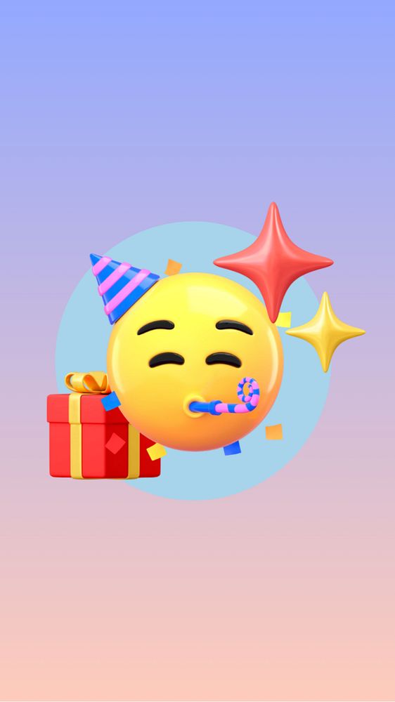 Birthday party emoticon iPhone wallpaper, gradient background, editable design