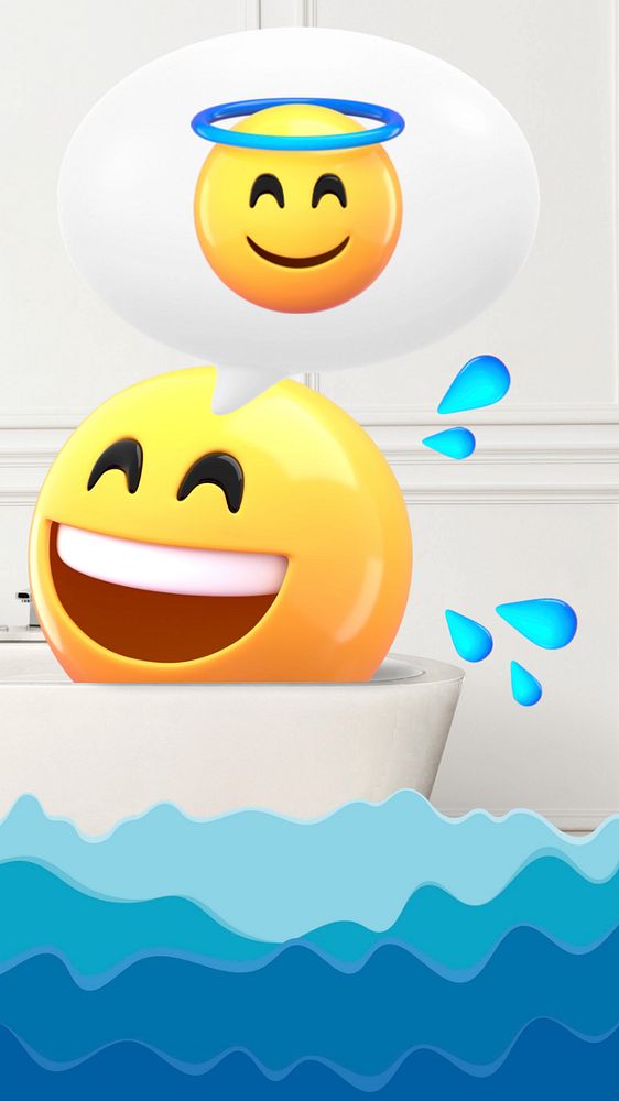 Happy bathing iPhone wallpaper, 3D emoticons, editable design