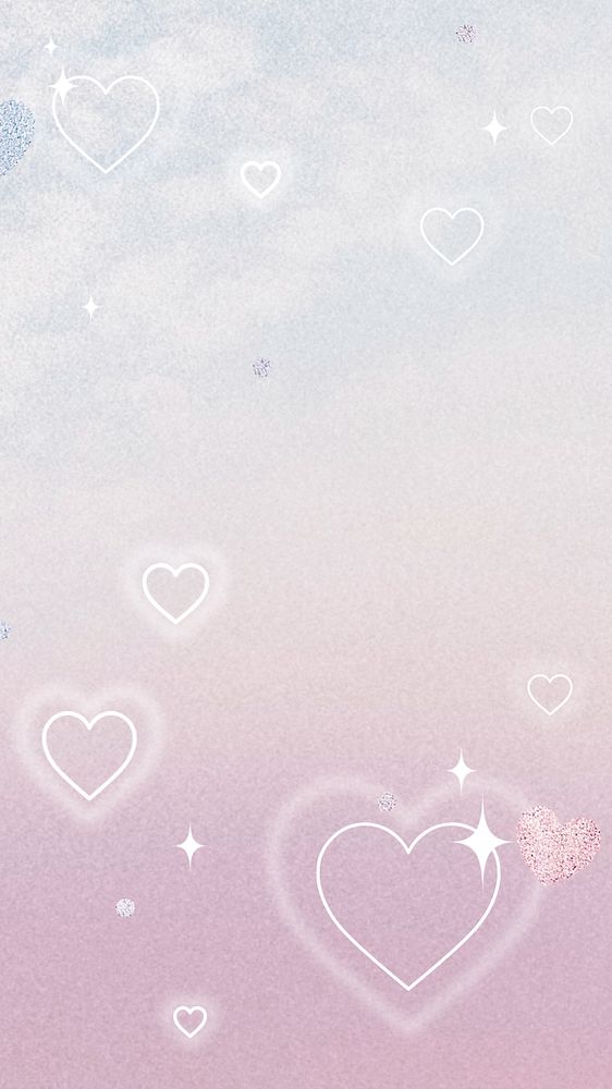 Aesthetic sky phone wallpaper, cute hearts background, editable design