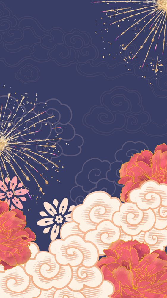 Festive Chinese fireworks iPhone wallpaper, New Year celebration background, editable design