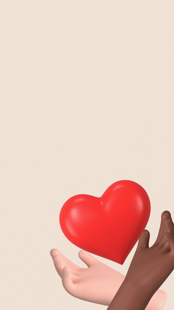 Diverse community 3D phone wallpaper, heart hands illustration, editable design