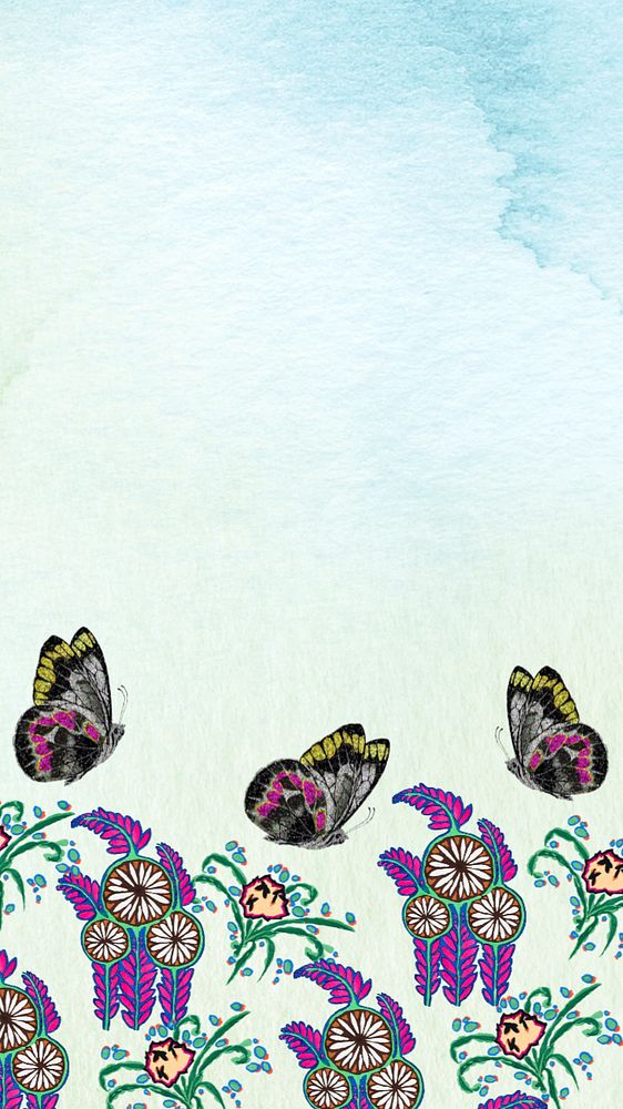 Vintage butterflies border phone wallpaper, editable insect illustration by EA. Séguy, remixed by rawpixel