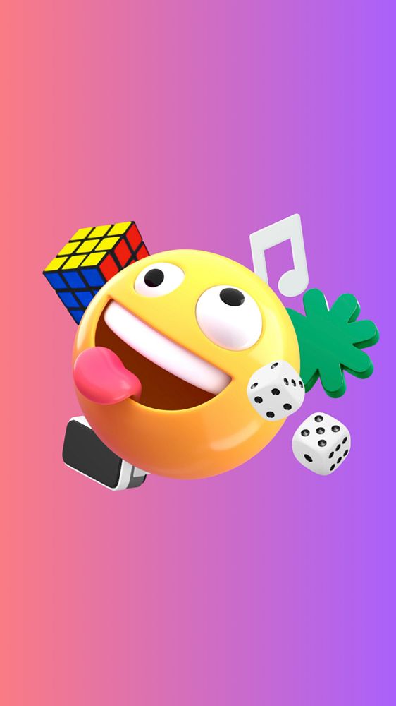 3D gaming mobile wallpaper, playful emoticon background, editable design