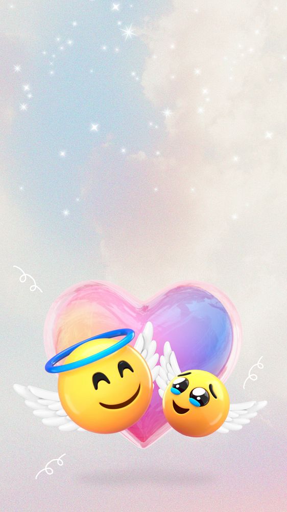 Aesthetic angel emoticon iPhone wallpaper, heavenly sky background, editable design