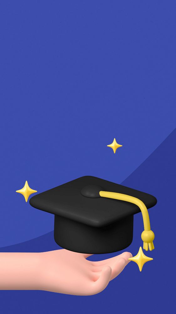 3D graduation cap iPhone wallpaper, education background, editable design