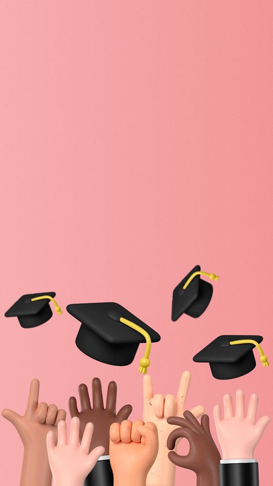Throwing graduation caps mobile wallpaper, 3D education background, editable design