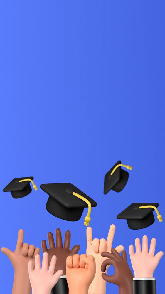 Throwing graduation caps mobile wallpaper, 3D education background, editable design