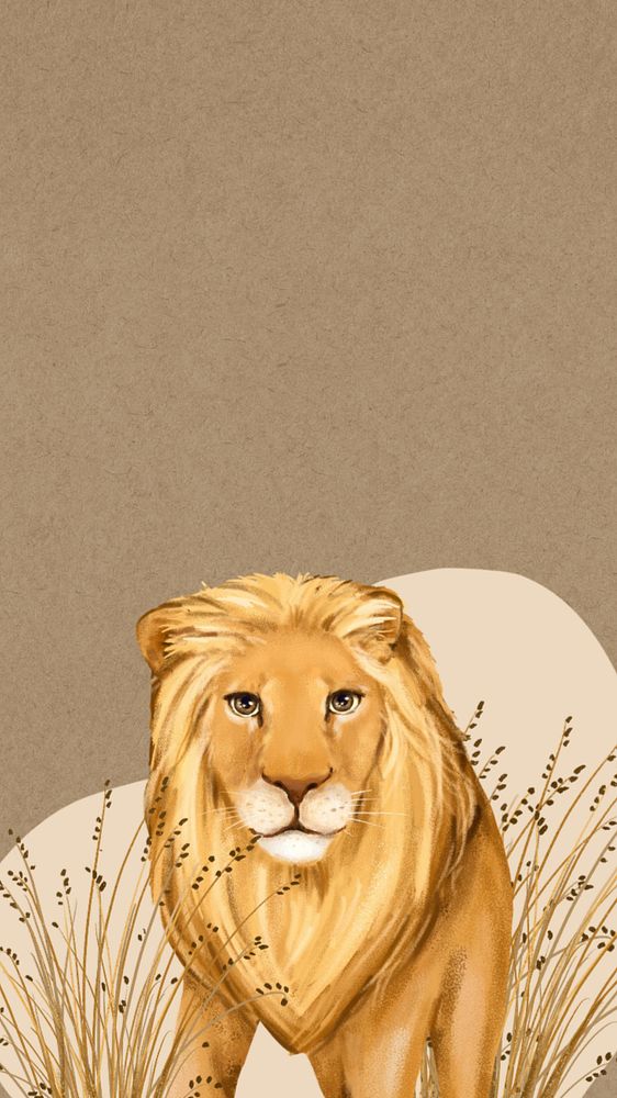 Brown lion phone wallpaper, wild animal border background