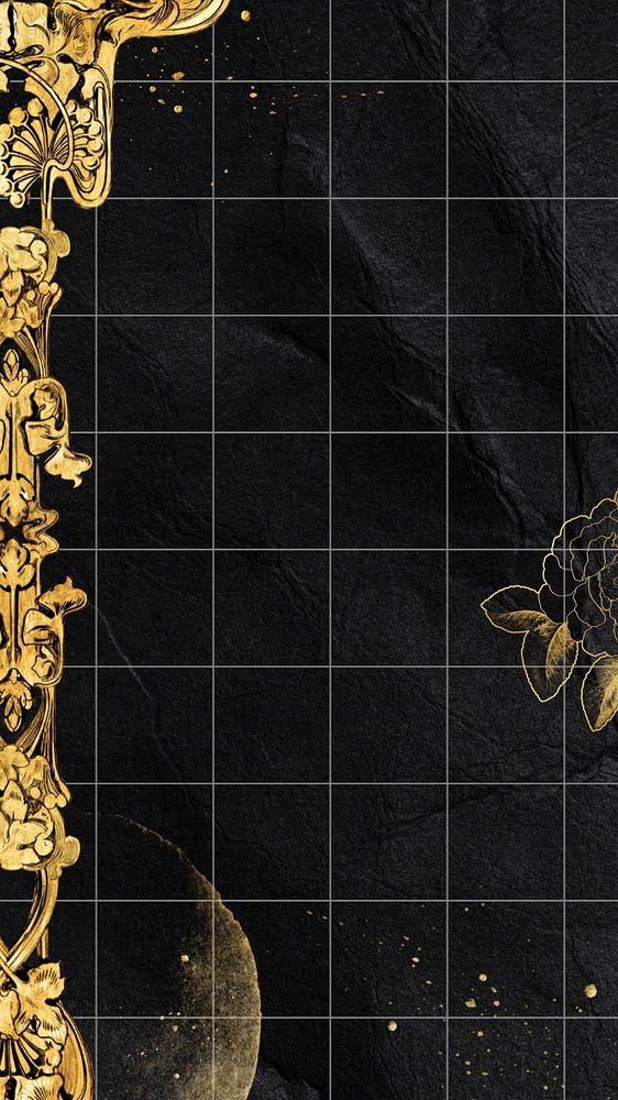 Black & gold iPhone wallpaper, editable aesthetic design, remixed by rawpixel