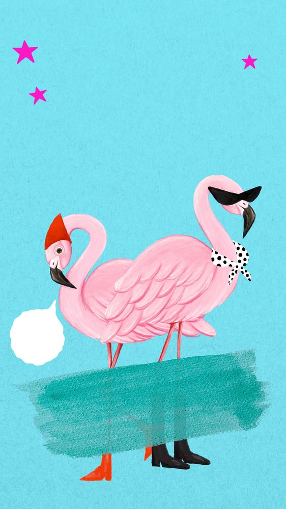 Party flamingo iPhone wallpaper, blue design