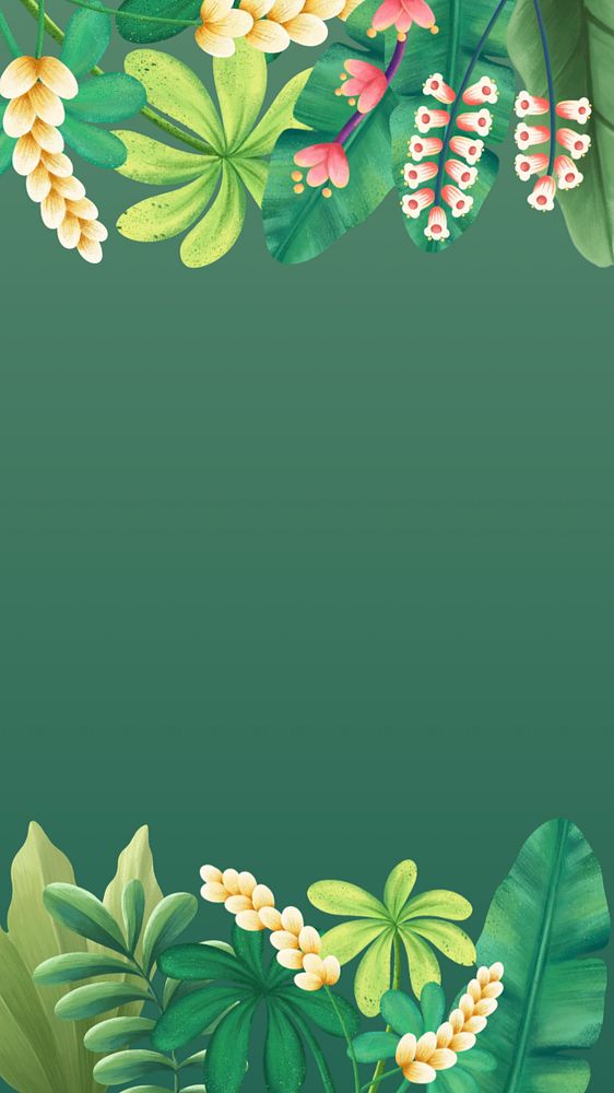 Green tropical iPhone wallpaper, leaf border frame background