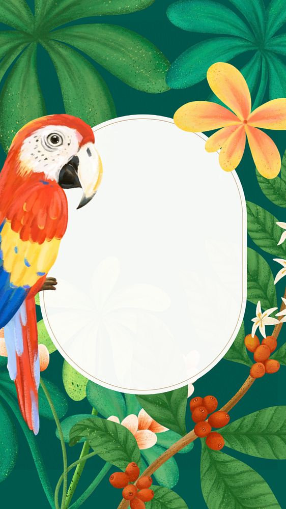 Macaw frame iPhone wallpaper, green floral design