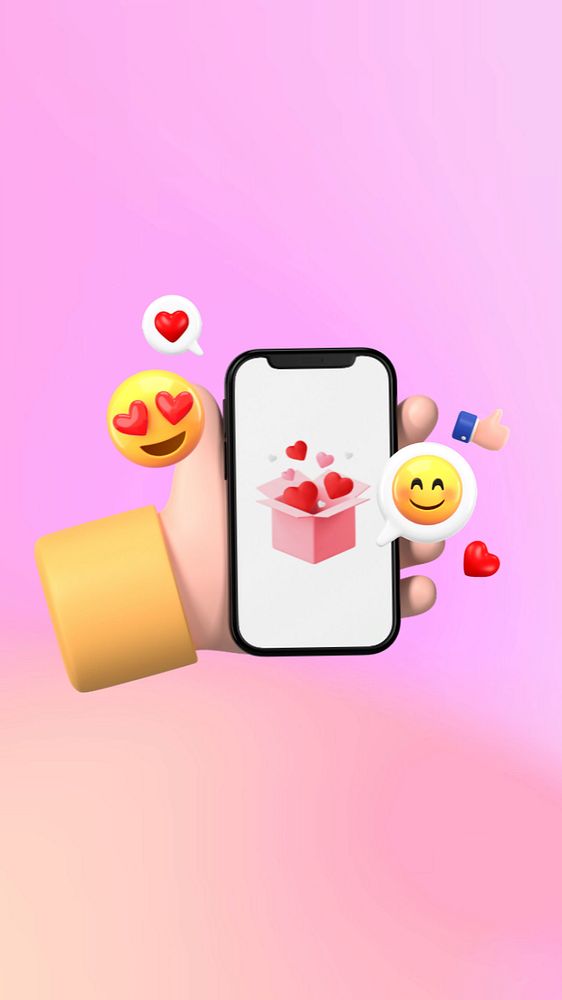 Love messages phone wallpaper, 3D emoticons, editable design