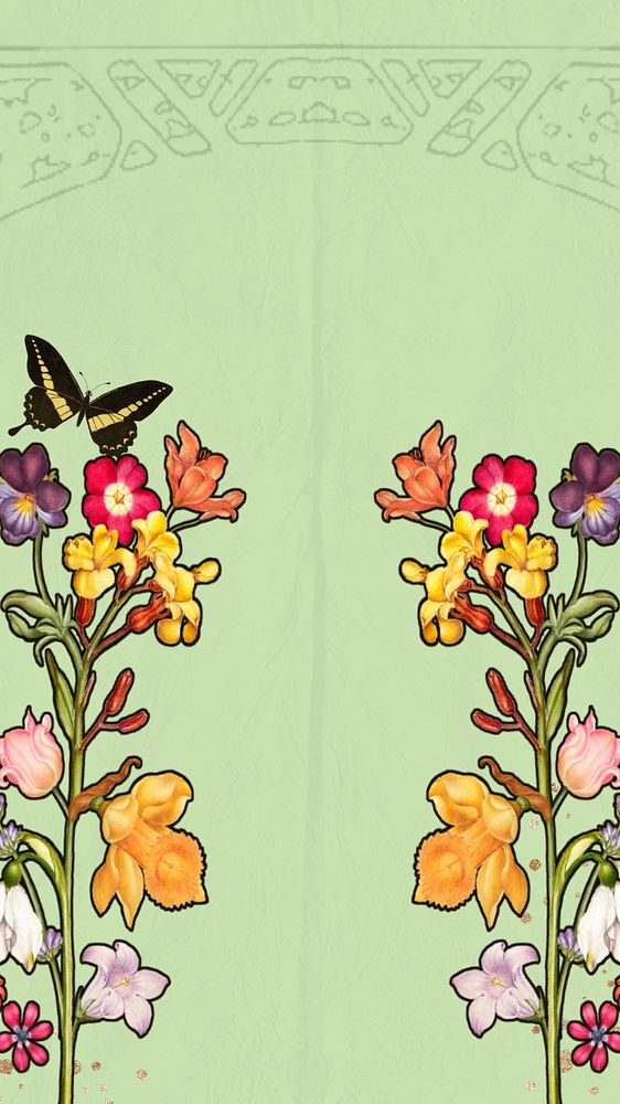 Green floral border iPhone wallpaper, editable Art Nouveau design