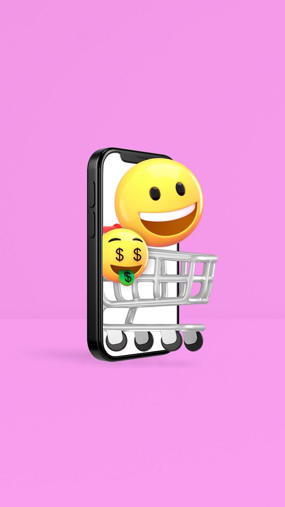 3D online shopping iPhone wallpaper illustration, editable design