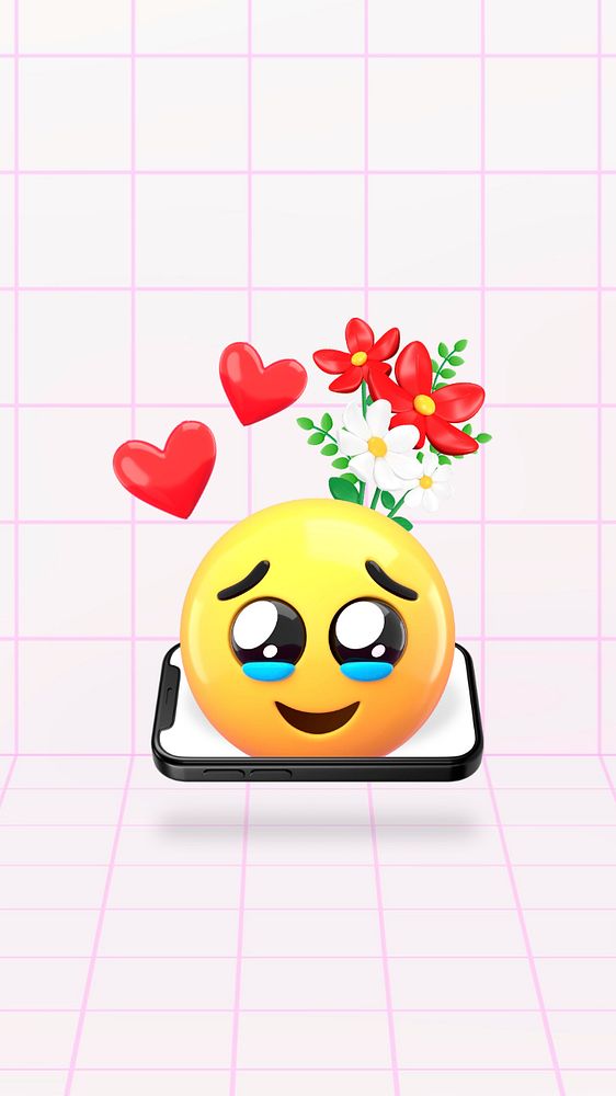 Happy teary-eyes emoticon phone wallpaper, 3D emoticon background, editable design