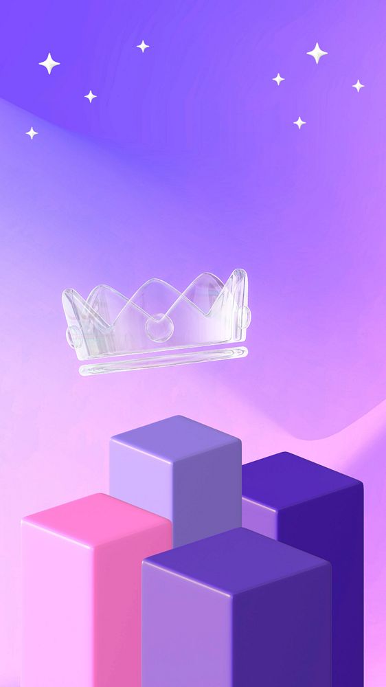 3D crown purple mobile wallpaper, podiums, editable design