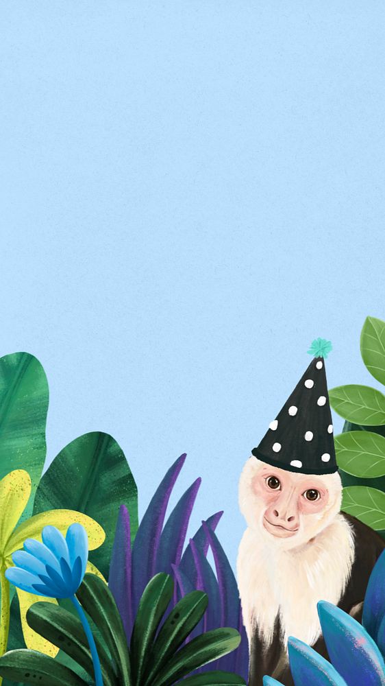 Birthday monkey mobile wallpaper, purple design