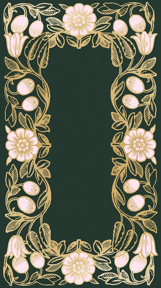 Art nouveau frame iPhone wallpaper, editable flower ornament background, remixed by rawpixel