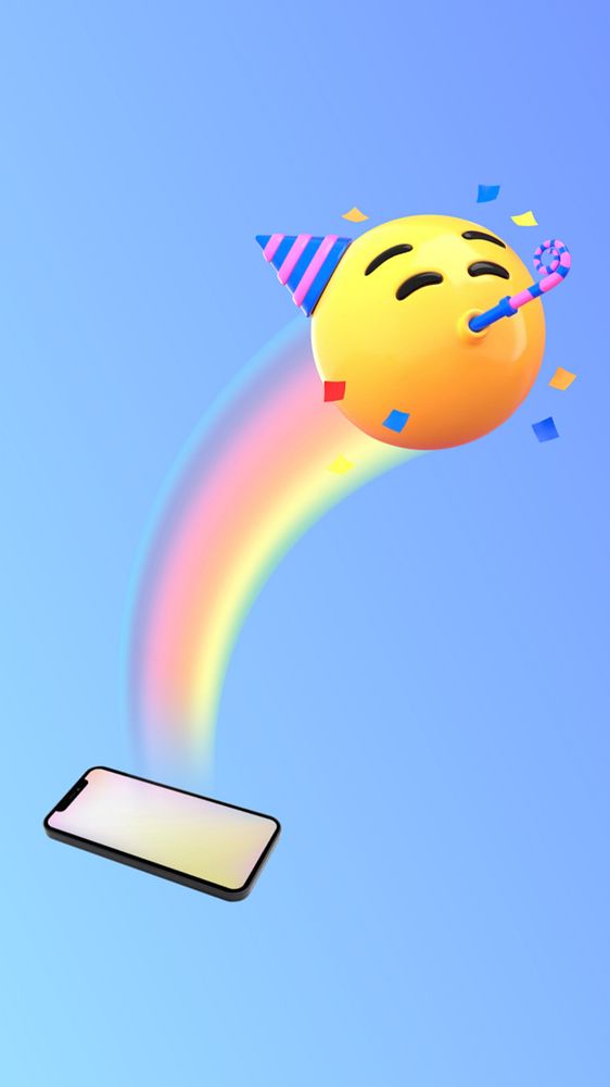 Birthday party emoticon phone wallpaper, blue background, editable design