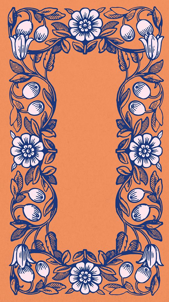 Art nouveau frame iPhone wallpaper, editable flower ornament background, remixed by rawpixel