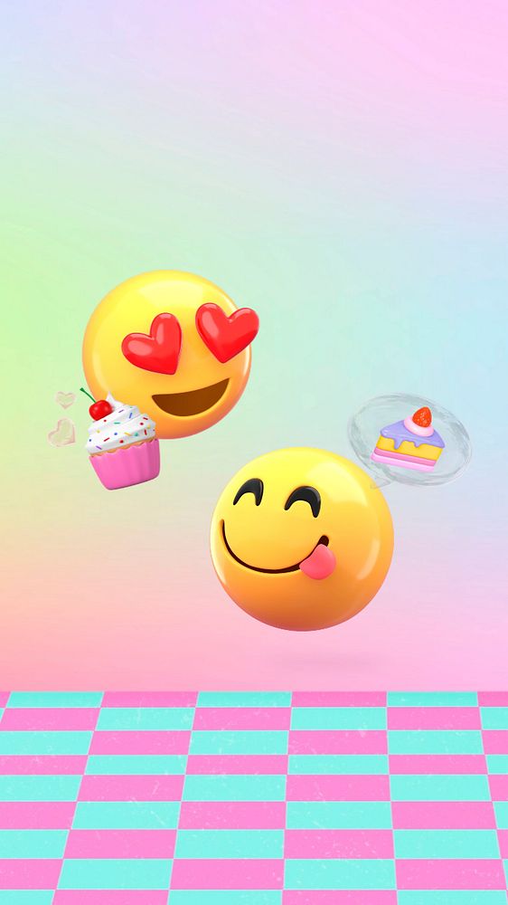 3D food emoticons iPhone wallpaper, eating cakes illustration, editable design