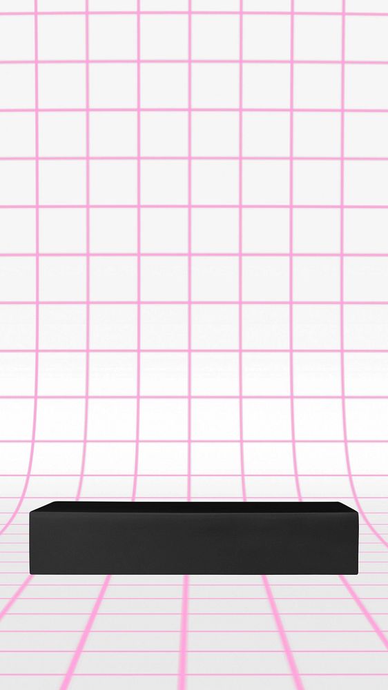 Pink & white iPhone wallpaper, product backdrop, black stand in 3D, editable design