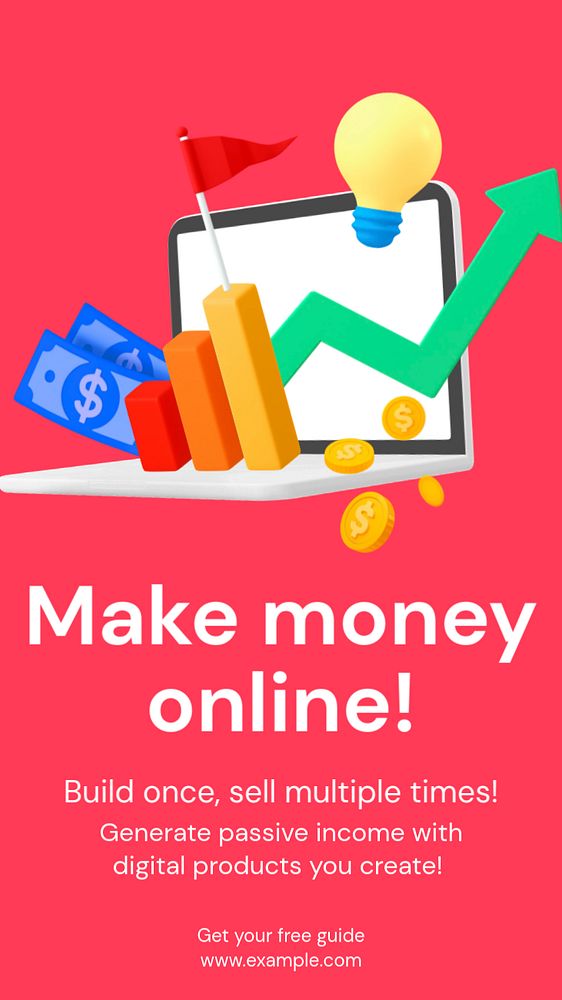 Make money online Instagram story template, editable text and funky design