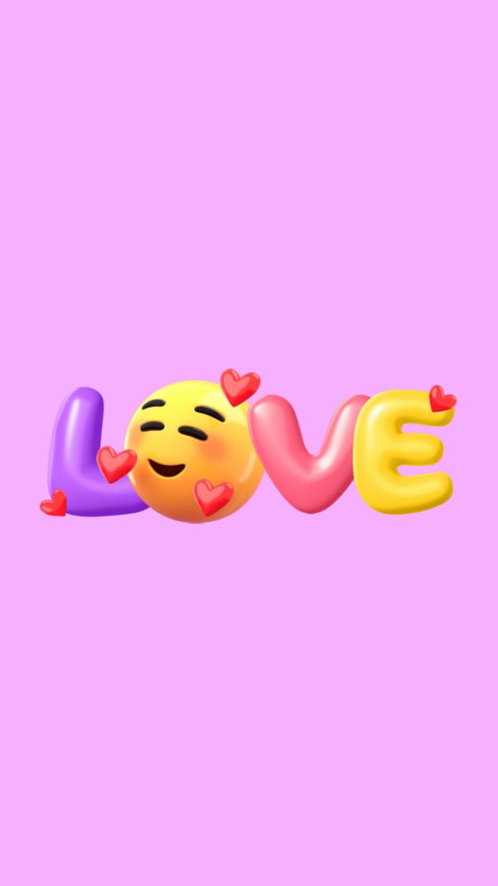 Love 3D emoticon phone wallpaper, pink background, editable design