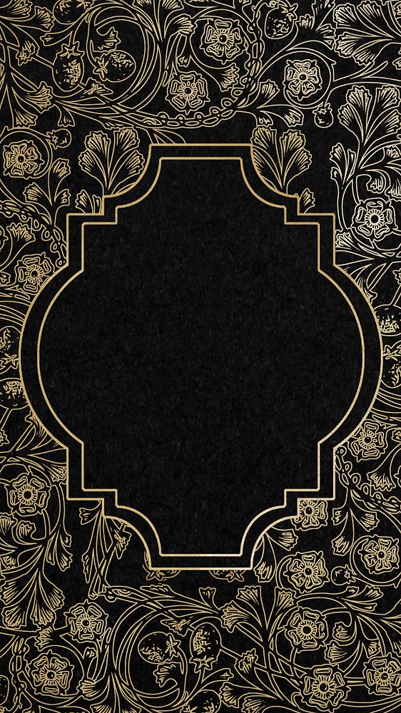 Leafy patterned frame phone wallpaper, editable black vintage background, remixed by rawpixel