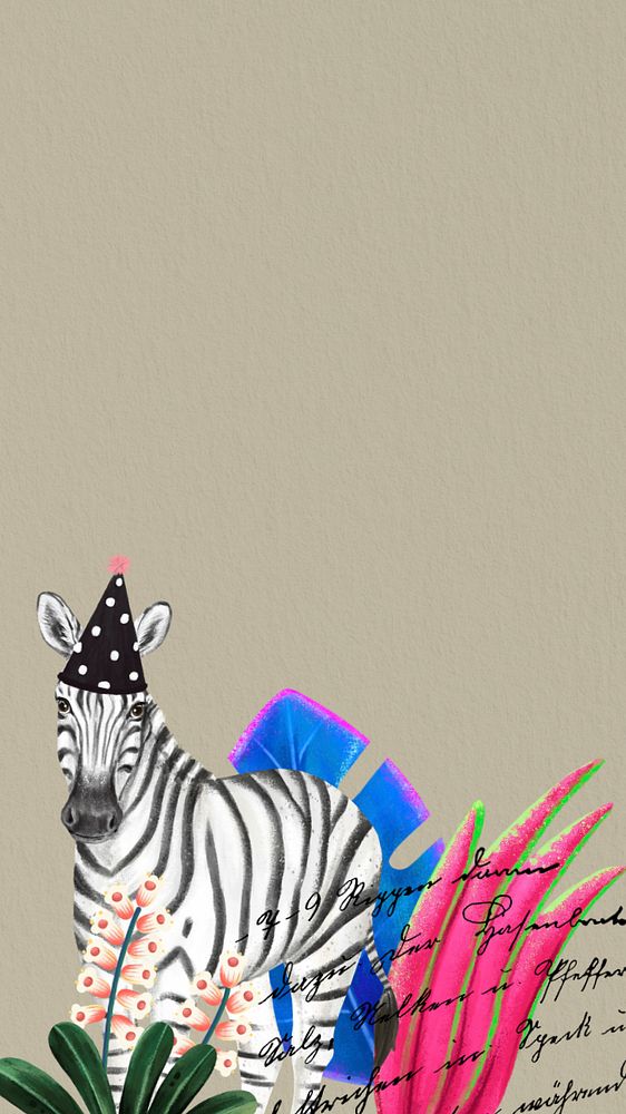 Birthday party zebra phone wallpaper, animal illustration background