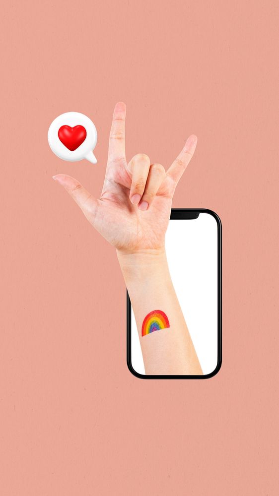 ILY hand sign mobile wallpaper, LGBTQ love background, editable design