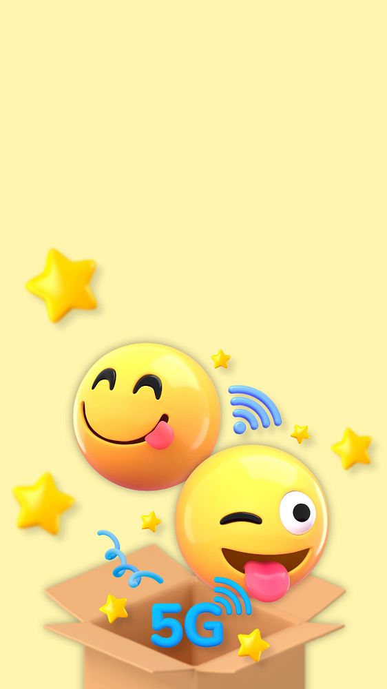 5G 3D emoticons iPhone wallpaper, editable design