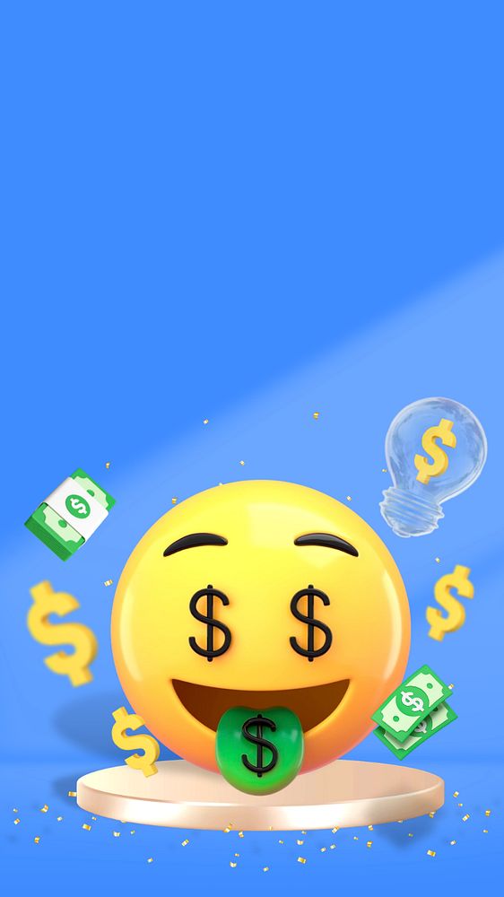 Money-mouth 3D emoticon iPhone wallpaper, growing revenue business, editable design