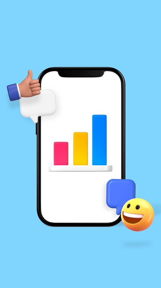 Growing bar chart iPhone wallpaper, 3D business emoticon, editable design